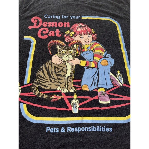 Steven Rhodes Caring for Your Demon Cat Size M Black Graphic T Shirt Cult Horror - Picture 3 of 7